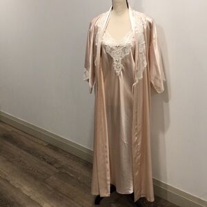 California  Dynasty vintage nude bridal lingerie full slip and robe with lace M